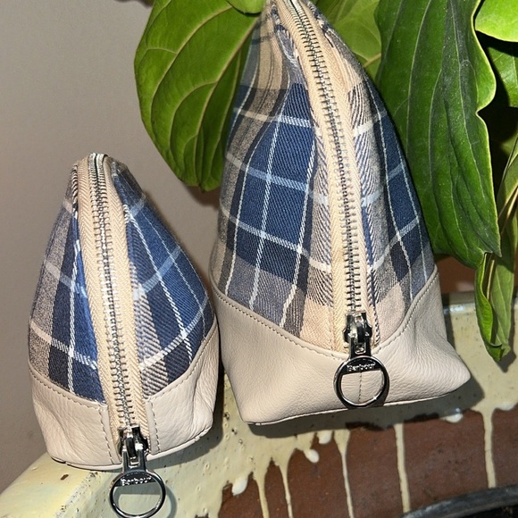 BARBOUR Women’s 2 piece TARTAN Makeup Bags TEMPEST TRENCH TARTAN Blue Tan - Picture 13 of 16